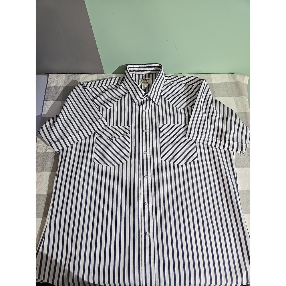 Ruddock Western Cowboy Shirt Striped Button Down Long Tall Retro 80s Menswear XL